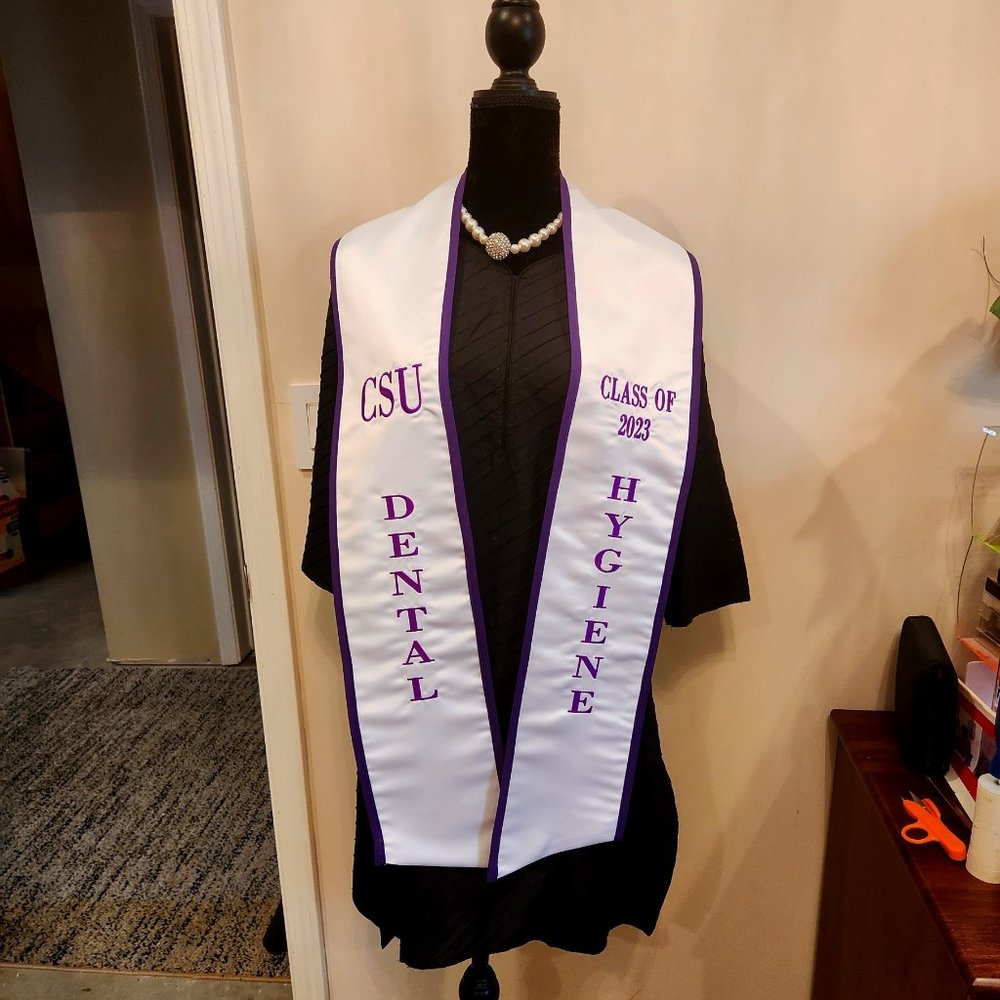 Satin Graduation Stole w Vertical Embroidery/Graduation Stole with Trim